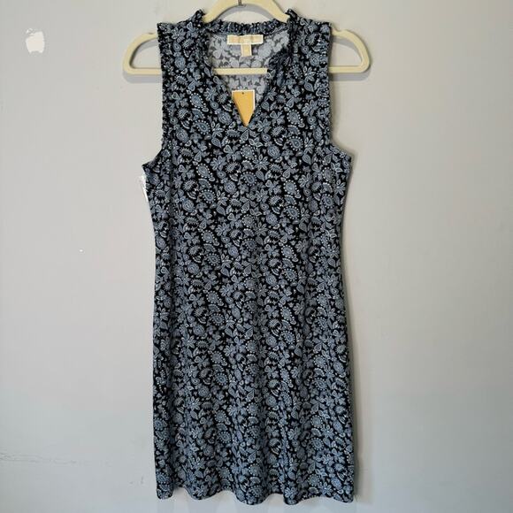 NWT Michael Kors Paisley Boho Soft Stretch Mini V-neck Sleeveless Dress XS Blue - Picture 1 of 11
